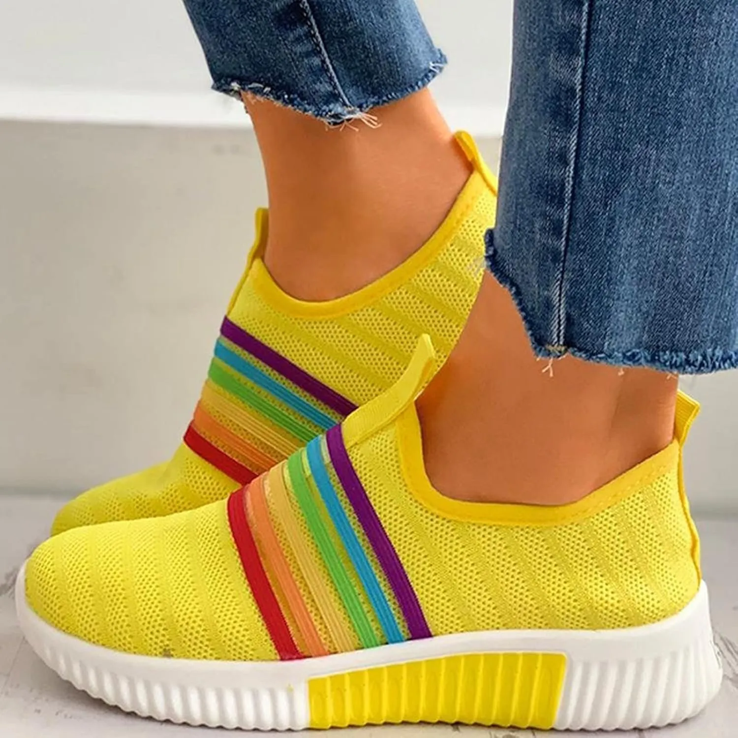 ZBYY Women's Walking Shoes Lightweight Colourful Slip On Casual Mesh Running Sneakers Breathable Athletic Tennis Sneakers