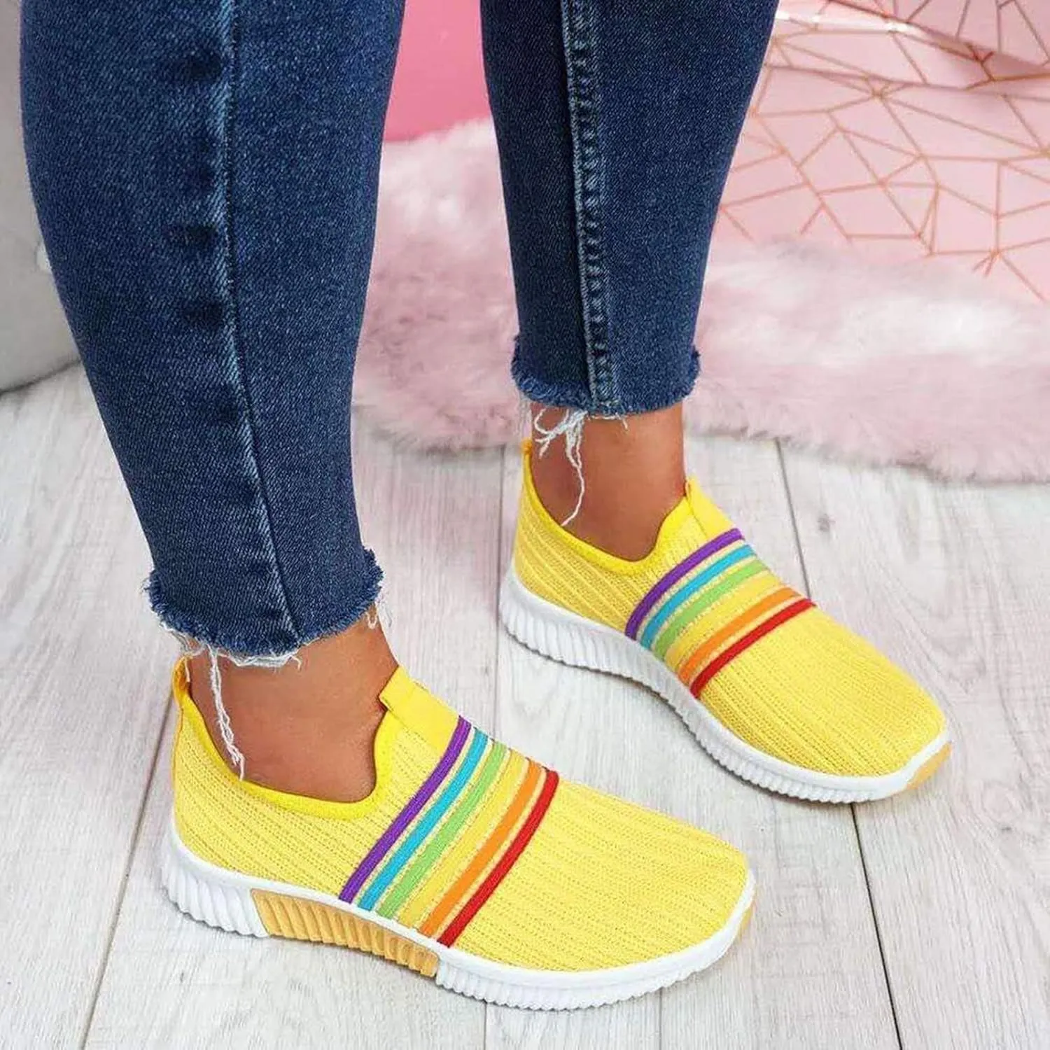 ZBYY Women's Walking Shoes Lightweight Colourful Slip On Casual Mesh Running Sneakers Breathable Athletic Tennis Sneakers