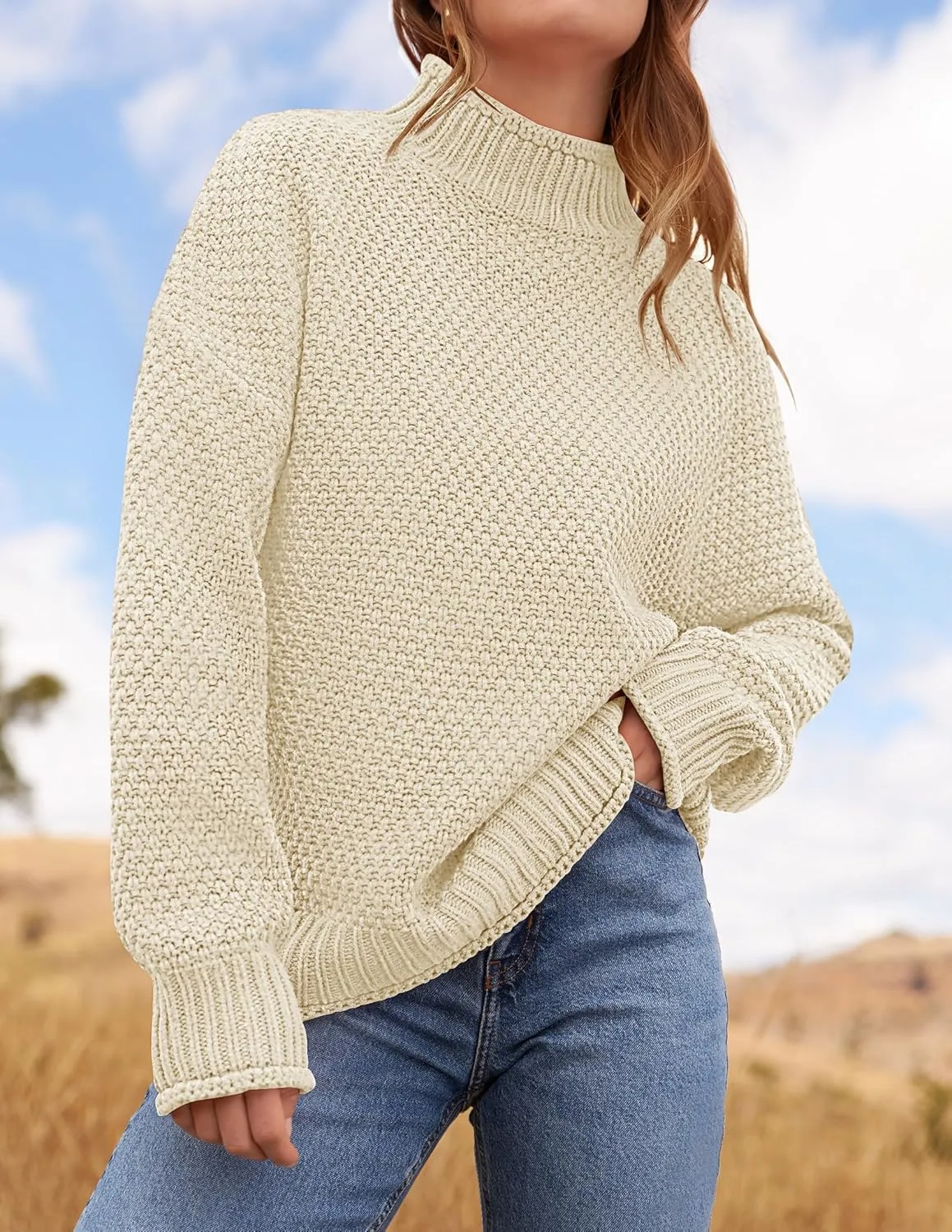 ZESICA Women's Turtleneck Batwing Sleeve Loose Oversized Chunky Knitted Pullover Sweater Jumper Tops
