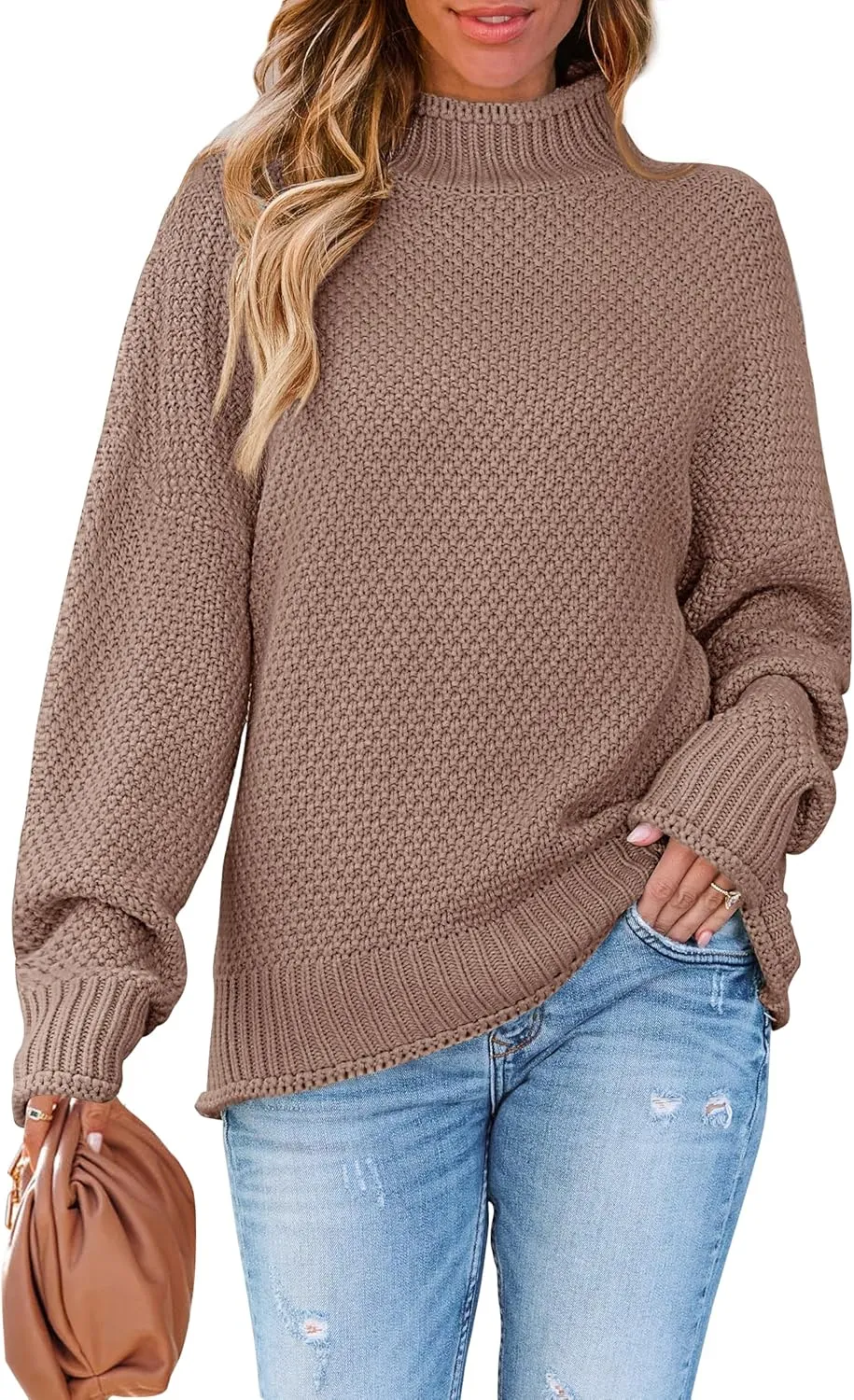 ZESICA Women's Turtleneck Batwing Sleeve Loose Oversized Chunky Knitted Pullover Sweater Jumper Tops
