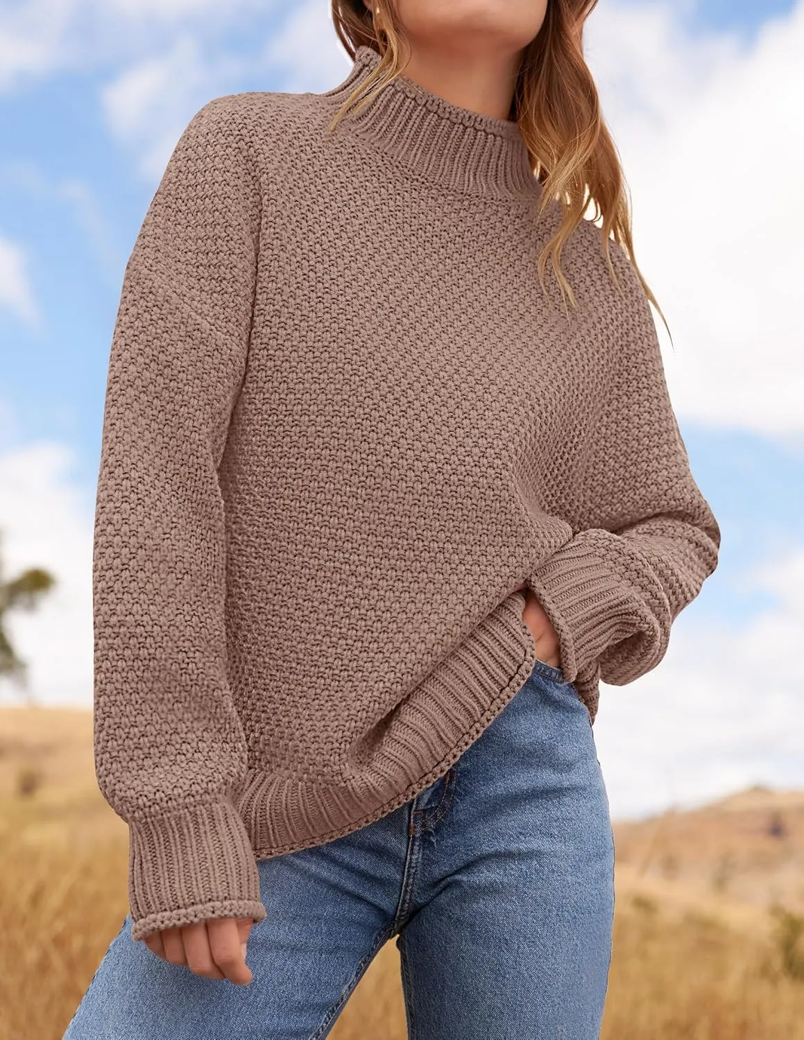 ZESICA Women's Turtleneck Batwing Sleeve Loose Oversized Chunky Knitted Pullover Sweater Jumper Tops