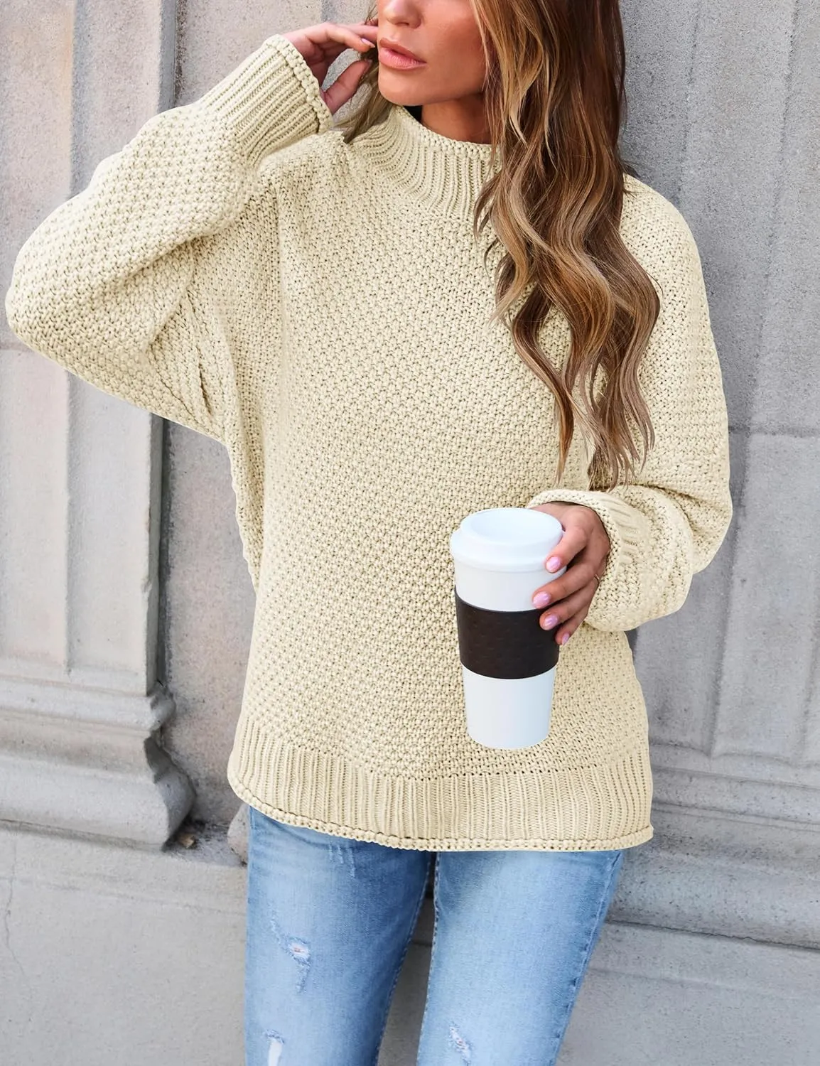 ZESICA Women's Turtleneck Batwing Sleeve Loose Oversized Chunky Knitted Pullover Sweater Jumper Tops