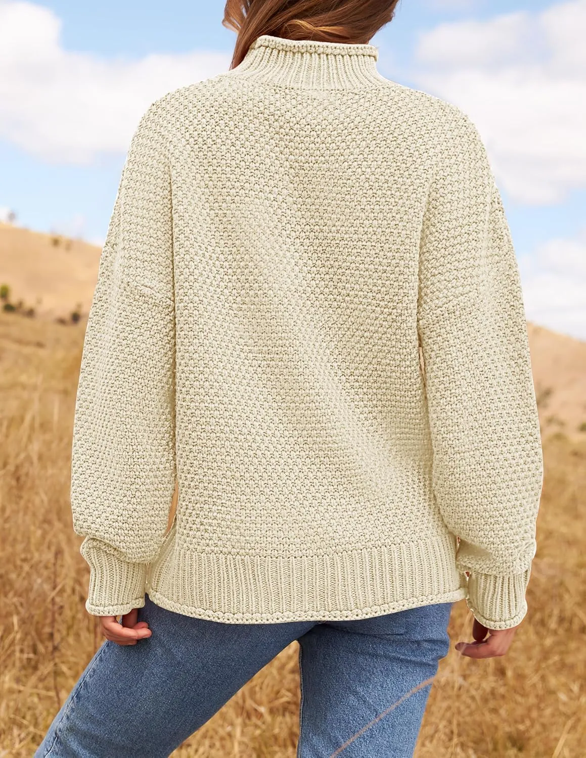 ZESICA Women's Turtleneck Batwing Sleeve Loose Oversized Chunky Knitted Pullover Sweater Jumper Tops