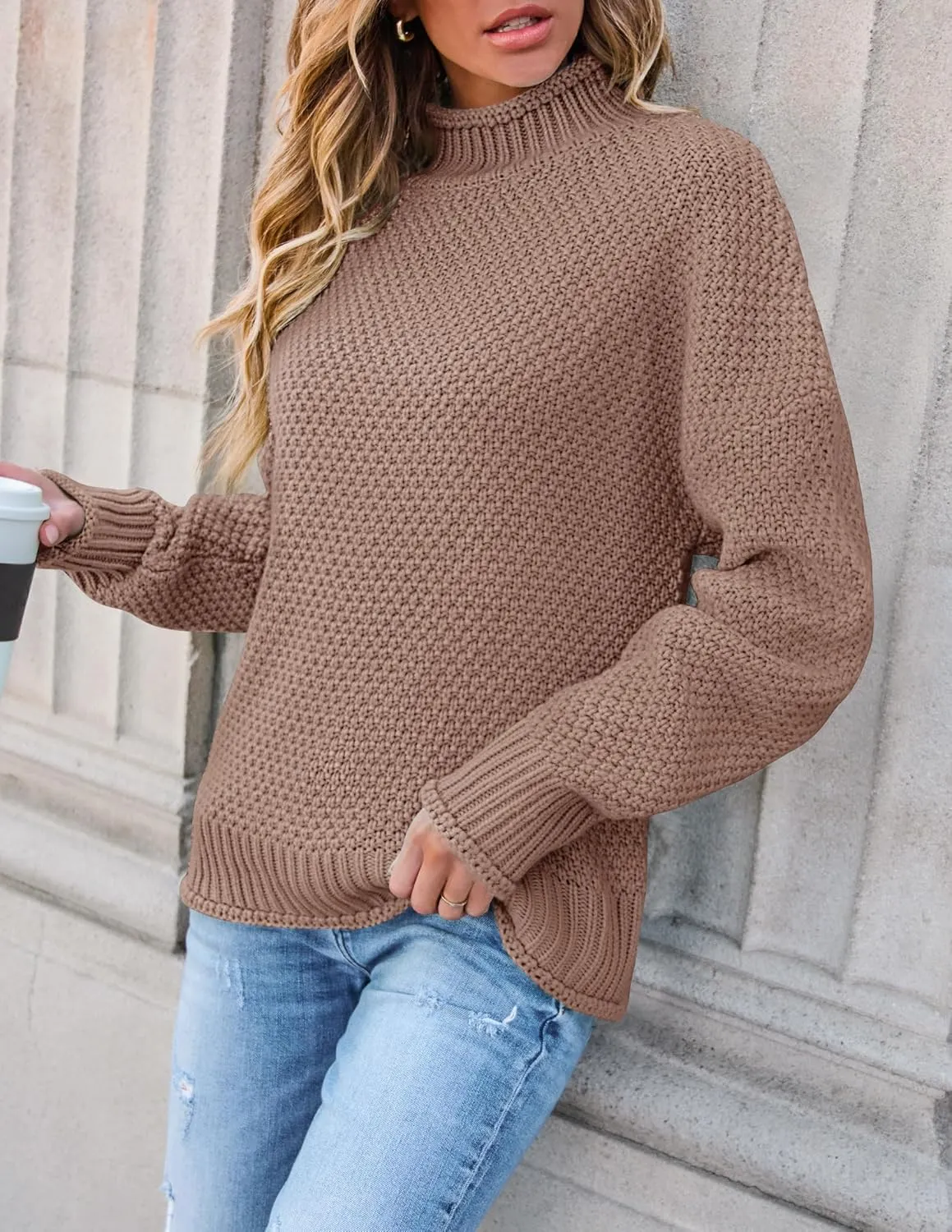 ZESICA Women's Turtleneck Batwing Sleeve Loose Oversized Chunky Knitted Pullover Sweater Jumper Tops