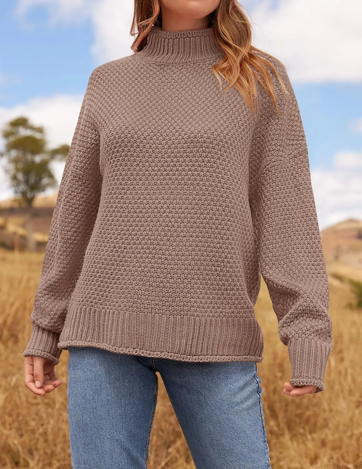 ZESICA Women's Turtleneck Batwing Sleeve Loose Oversized Chunky Knitted Pullover Sweater Jumper Tops
