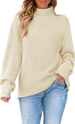 ZESICA Women's Turtleneck Batwing Sleeve Loose Oversized Chunky Knitted Pullover Sweater Jumper Tops