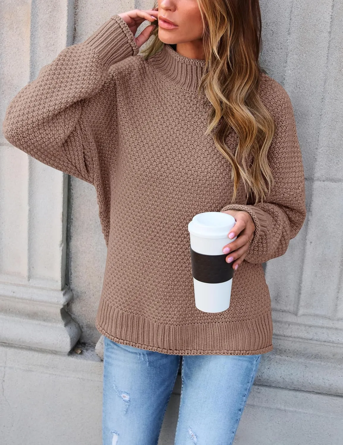 ZESICA Women's Turtleneck Batwing Sleeve Loose Oversized Chunky Knitted Pullover Sweater Jumper Tops
