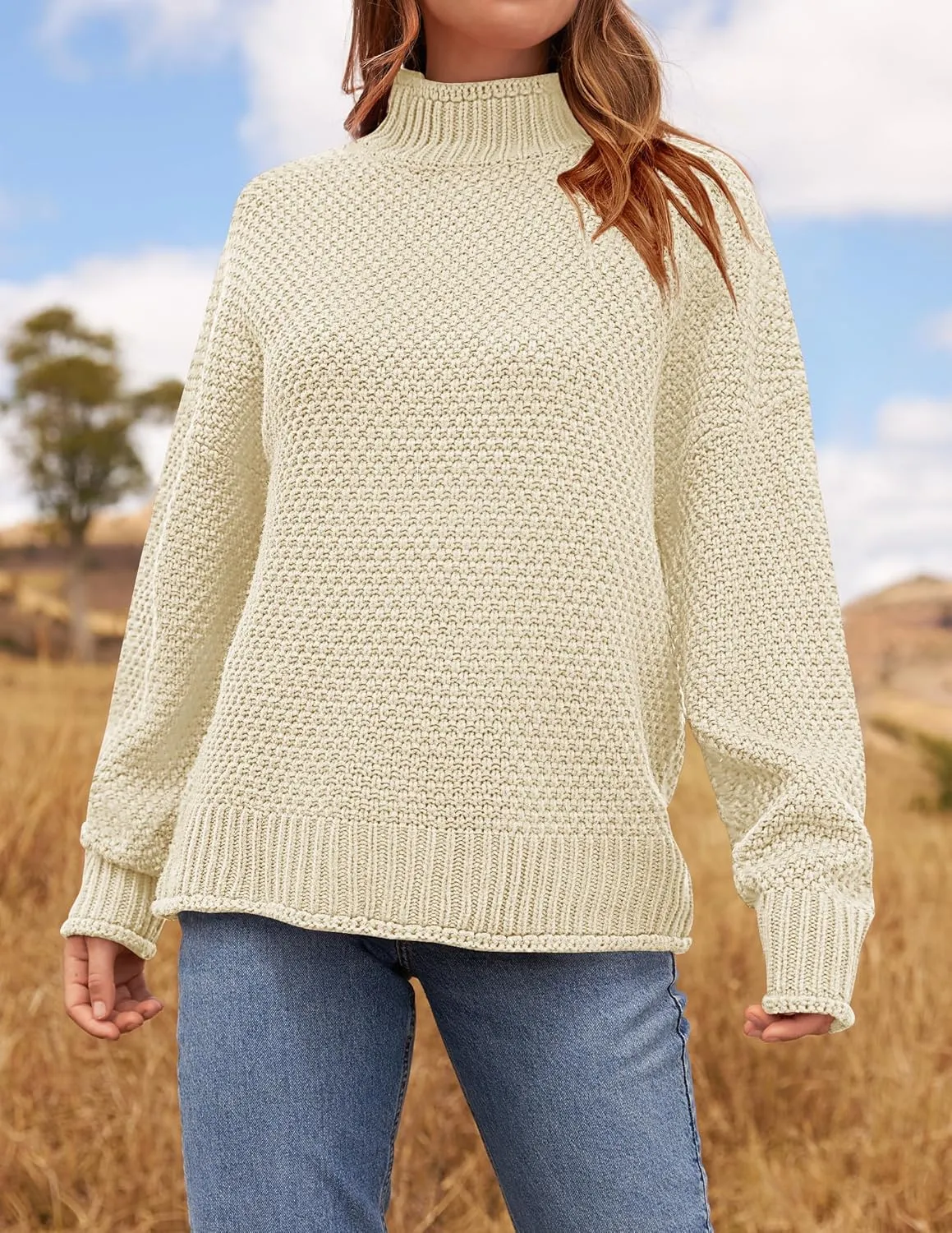ZESICA Women's Turtleneck Batwing Sleeve Loose Oversized Chunky Knitted Pullover Sweater Jumper Tops