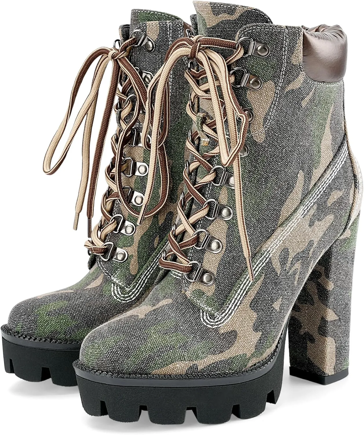 Z.Oufeier Women's Platform Ankle Boots Fashion Chunky Heel Lug Sole Combat Boots Lace Up High Heeled Booties