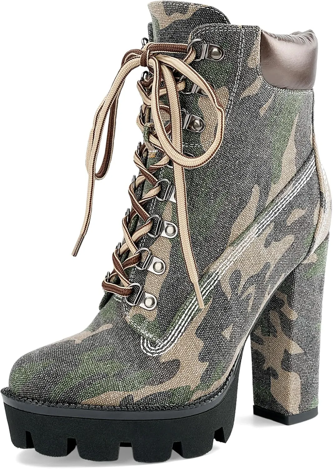 Z.Oufeier Women's Platform Ankle Boots Fashion Chunky Heel Lug Sole Combat Boots Lace Up High Heeled Booties
