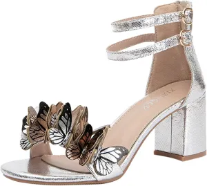 ZSpzx Women's Heeled Sandals,Womens Chunky Block Low Heels Open Toe Ankle Strap Heeled Sandals for Women Dressy Summer Comfortable Flowers Party Dress Heel Sandal Wedding Shoes For Bride