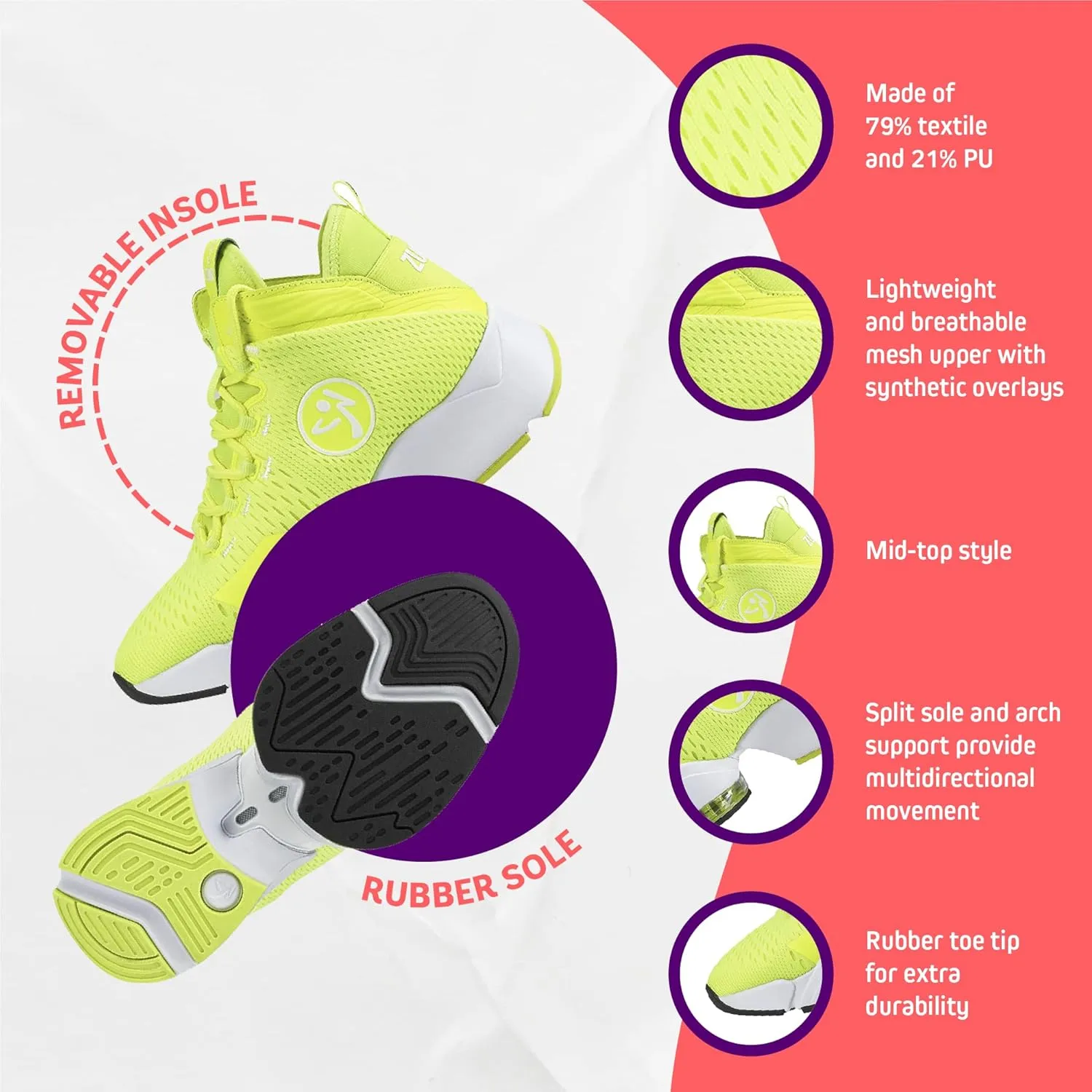 ZUMBA Women's Air Funk Stomp Sneakers, Mid-Top Dance Sneakers