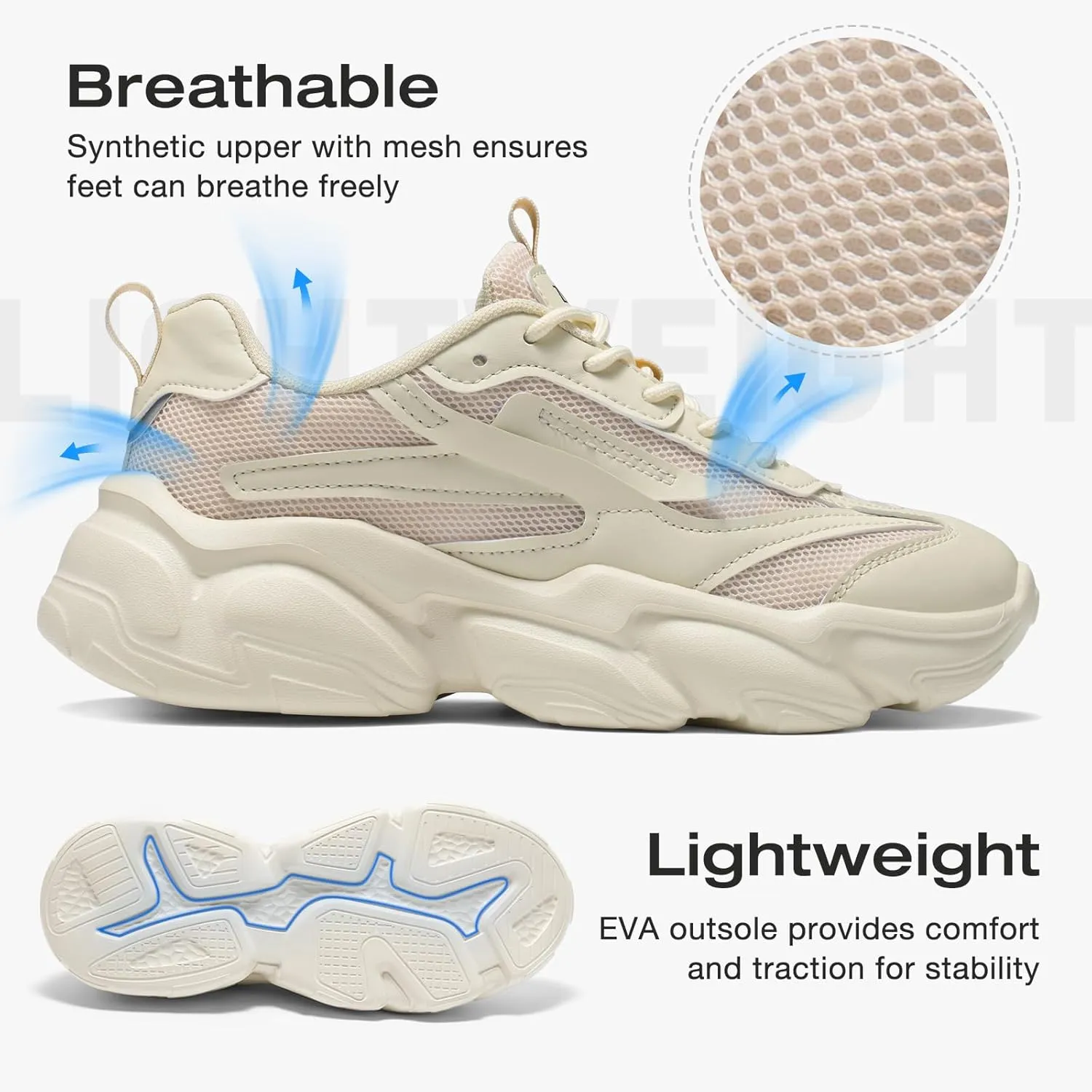 ZURIN Womens Chunky Platform Sneakers-Lightweight Breathable Dad Shoes,Casual Lace-Up Walking Sneakers,Comfortable Fashion Tennis Shoes